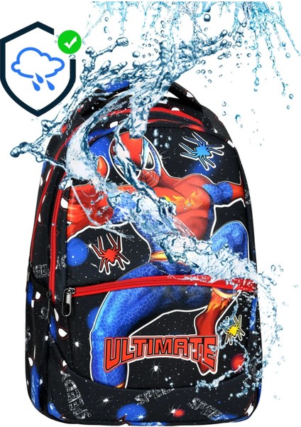 Ilkokul Okul Ortaokul Sırt Çantası Kız Erkek Unisex Beslenme Çantalı Ortopedik 2li Set Kahraman Model Okul Çantası Siyah