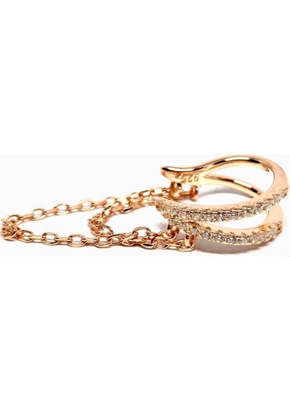 Caka Takı Double Strip Çift Zincirli Ear Cuff (Rose)