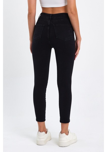 Siyah Tırnaklı Yüksek Bel Dar Paça Likralı Kot Pantalon TREF-SIYAH-DAR-PACA-12354 indirimleri