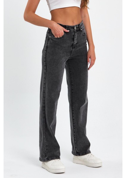 Koyu Gri Yüksek Bel Palazzo Pantolon TREF-KOYU-GRI-PALAZZO-12654 fırsatları