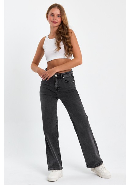 Koyu Gri Yüksek Bel Palazzo Pantolon TREF-KOYU-GRI-PALAZZO-12654 indirimleri