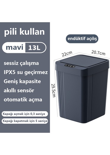13 Lt Akıllı Çöp Kutusu - Mavi (Yurt Dışından)