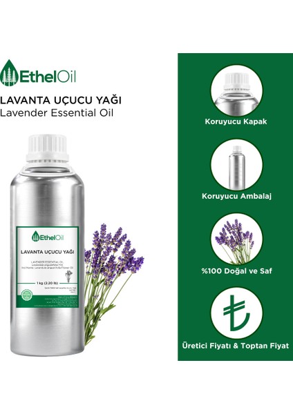 Lavanta(Lavender) Uçucu Yağı - Etheloil - 1 KG - Saf ve Doğal Uçucu Yağ - Üretici Firma