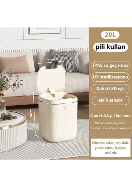 20 lt Akıllı Çöp Kovası  - Krem Rengi (Yurt Dışından)