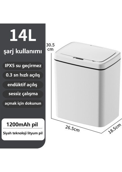 14 Lt Akıllı Çöp Kutusu - Beyaz (Yurt Dışından)