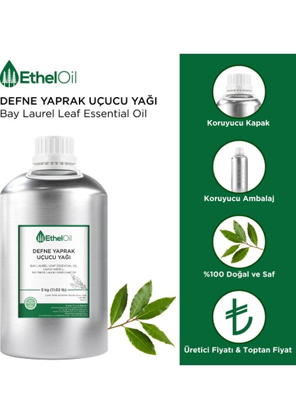 Defne Yaprak Uçucu Yağı - Etheloil - 5 KG - Saf ve Doğal Uçucu Yağ - Üretici Firma fiyatları