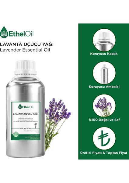 Lavanta(Lavender)Uçucu Yağı - Etheloil - 500 GR - Saf ve Doğal Uçucu Yağ - Üretici Firma