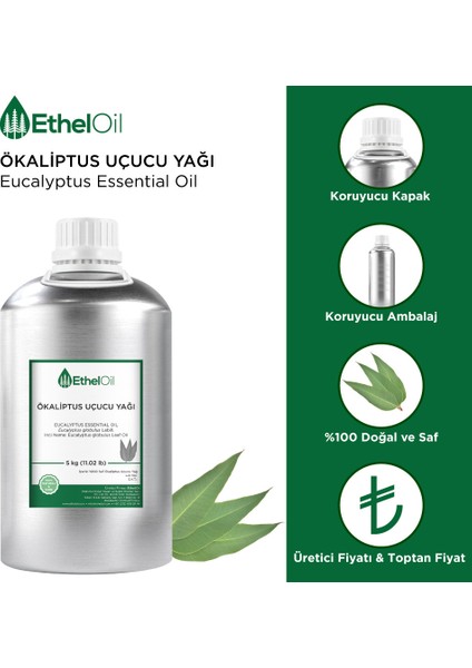 Ökaliptus Uçucu Yağı - Etheloil - 5 kg - %100 Saf ve Doğal Uçucu Yağ -Üretici Firma, Yüksek Kalite, Toptan Satış - Eucalyptus Essential Oil - Eucalyptus Globulus Labill. fiyatları