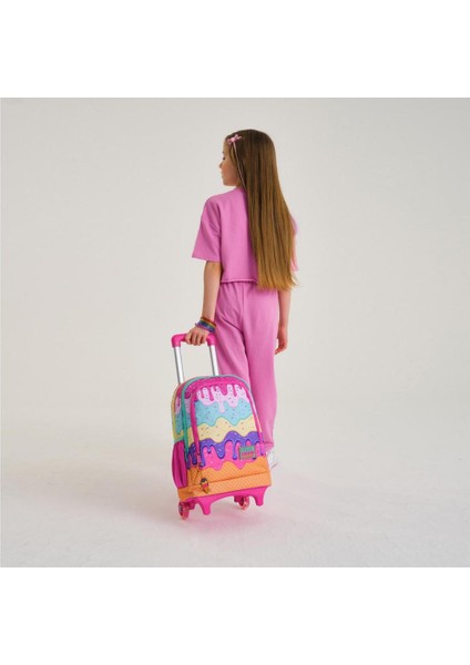 Kids Pembe Rengarenk Dondurma Desenli Çekçekli 3'lü Çanta Seti GOSET0123931 fiyatları