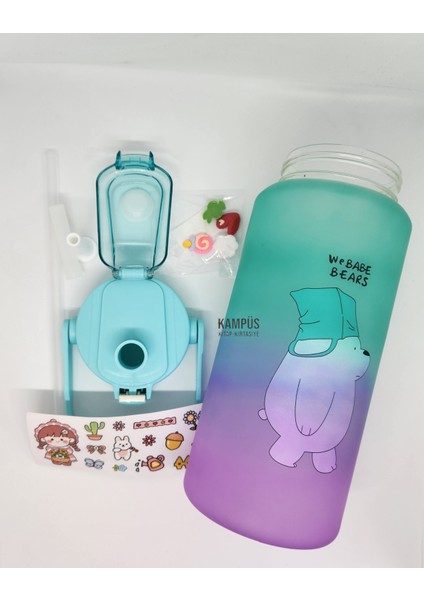 Quokka 800ML Yeşil Mor Çift Başlıklı Stickerlı Matara