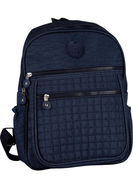 SİA ÇANTA Kırinkıl Kumaş 3 Gözlü, Matara Bölmeli Su Geçirmez Kumaş Ön Kapitone Baskılı Kadın Sırt Çantası