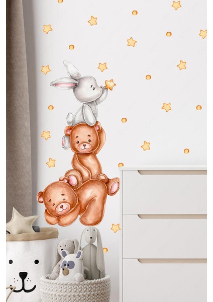 Sevimli Ayıcıklar, Tavşan, Yıldız ve Puantiyeler Çocuk Bebek Odası Duvar Sticker Seti fiyatları