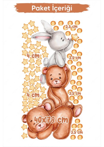 Sevimli Ayıcıklar, Tavşan, Yıldız ve Puantiyeler Çocuk Bebek Odası Duvar Sticker Seti modelleri