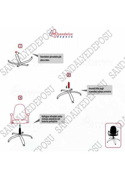 Sandalye Deposu Simge Krom Yıldız Ayaklı Çalışma Koltuğu (Koyu Gri Kumaş)