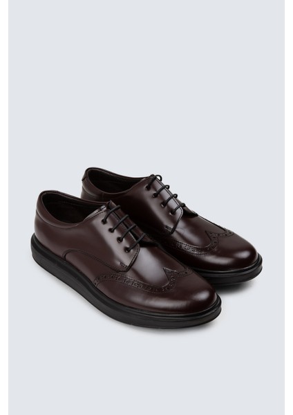 Deri Bordo Comfort Günlük Erkek Ayakkabı - 01942MBRDP01