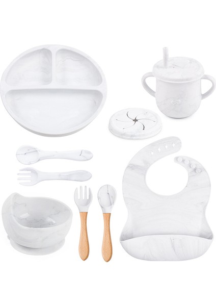 6 Parça Bebek Tabak Seti, Çatal Bıçak Takımı ve Silikon Önlükler (Yurt Dışından)