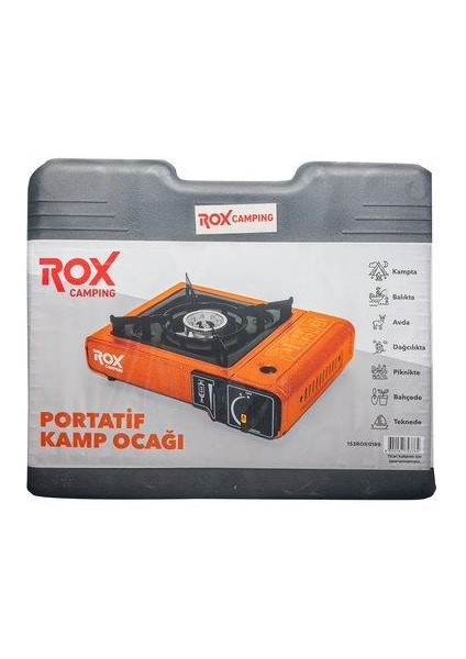 Rox Camping 0189 Tekli Portatif Kamp Ocak - Turuncu, Rüzgarlıklı, Ekstra Gaz Girişli