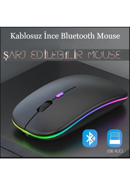 Daily Link Dailylink Rgb Wireless Bluetooth Kablosuz Optik Mouse Şarj Edilebilir USB Mouse Fare Gamer Bilgisayar Pc Dizüstü iPad