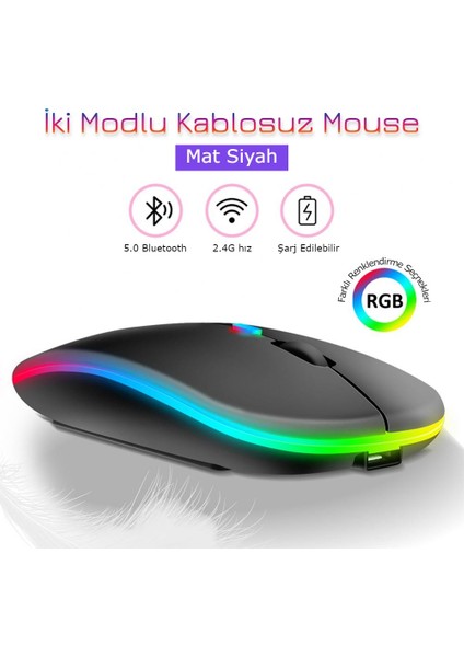 Daily Link Dailylink Rgb Wireless Bluetooth Kablosuz Optik Mouse Şarj Edilebilir USB Mouse Fare Gamer Bilgisayar Pc Dizüstü iPad