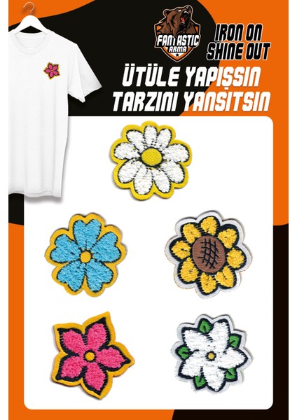 Ütü Ile Yapışan Dokuma Peluş Arma Seti Patch Yama Renli Çiçek Modeli