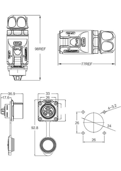 LP-24-C03SX-03-401 3-Pin Su Geçirmez Konnektör - Erkek