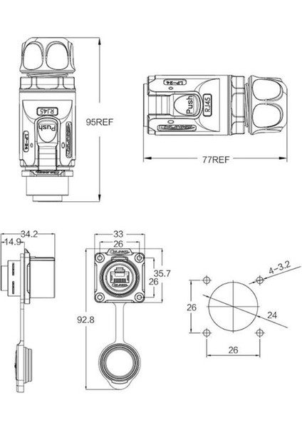 LP-24-C/RJ45/015/PE-41-001 Su Geçirmez Ethernet Konnektörü - Erkek fiyatları