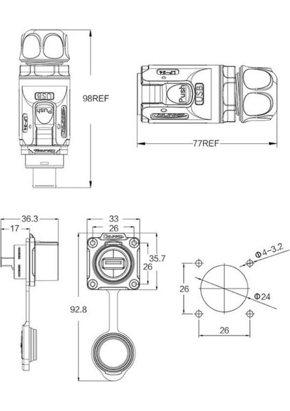 LP24-USB3-MP-MP-0D5M-001 Su Geçirmez Data Konnektörü - Erkek modelleri