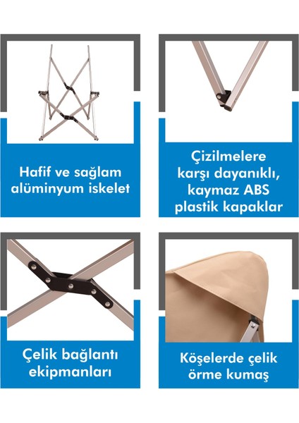Alüminyum Katlanabilir Kamp Sandalyesi, Piknik Sandalyesi, Taşıma Çantalı, Kumaş, Krem