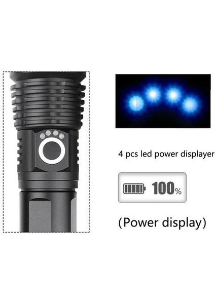 LED El Feneri Güçlü USB 25000LM XHP50 Yakınlaştırma Kayıt 1001. (Yurt Dışından)