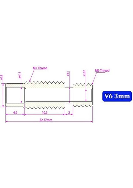 3D Yazıcı E3D V6 M7X22MM Barel - All Metal - 3mm