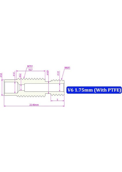 3D Yazıcı E3D V6 M7X22MM Teflonlu Barel - All Metal - 1.75MM