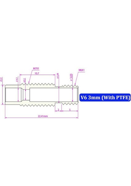 3D Yazıcı E3D V6 M7X22MM Teflonlu Barel - All Metal - 3mm