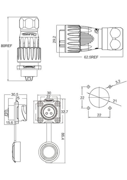 DH-20-J03PE-03-001 3-Pin Su Geçirmez Konnektör - Dişi fiyatları