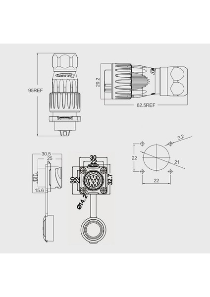 DH-20-J12PE-03-001 12-Pin Su Geçirmez Konnektör - Dişi
