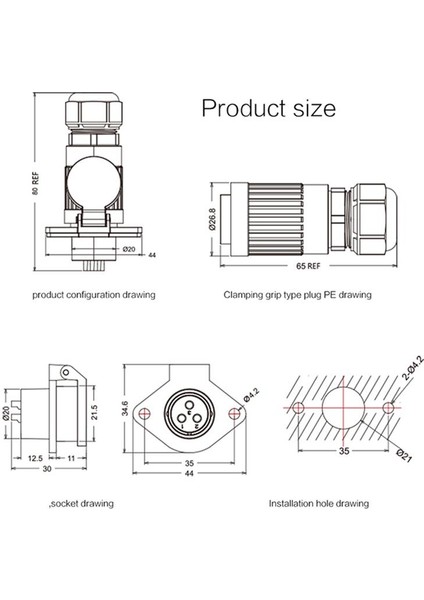 YA-20-C02PE-01-001 2-Pin Su Geçirmez Konnektör - Erkek fiyatları