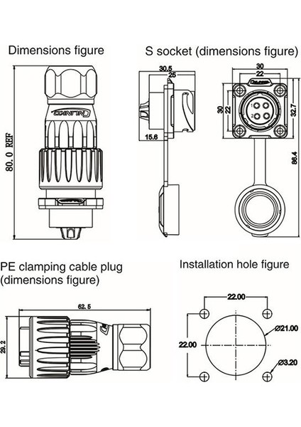 DH-20-C04PE-03-001 4-Pin Su Geçirmez Konnektör - Erkek