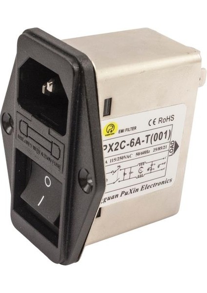 PX2C-6A Emı Filtre 6A Anahtarlı Erkek Power Soketi - Sigorta Yuvalı