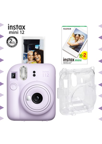 Instax Mini 12 Lila Fotoğraf Makinesi-20'li Film ve Şeffaf Kılıf Seti