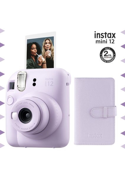 Instax Mini 12 Lila Fotoğraf Makinesi ve 96'lı Laporta Albüm Seti