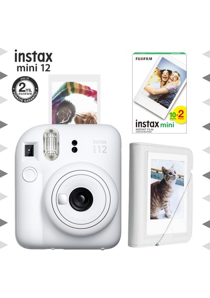 Instax Mini 12 Beyaz Fotoğraf Makinesi-20'li Film ve Mini Albüm Seti