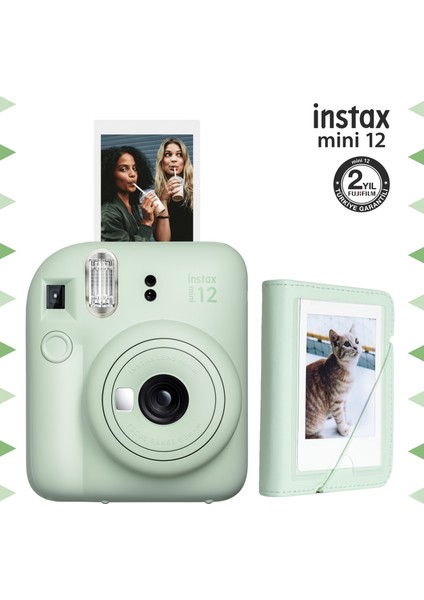 Instax Mini 12 Yeşil Fotoğraf Makinesi ve 28'li Mini Albüm Seti