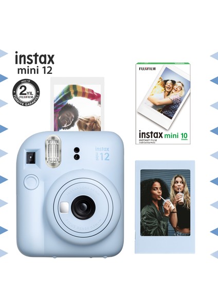 Instax Mini 12 Mavi Fotoğraf Makinesi-Çerçeve ve 10'lu Mini Film Seti