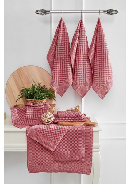 Kurulama Bezi & Alman Peçetesi 10'lu Set - 40 x 60 - Dama Model Kırmızı
