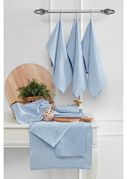 Kurulama Bezi & Alman Peçetesi 10'lu Set - 40 x 60 - Dama Model Mavi