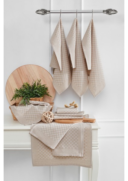 Kurulama Bezi & Alman Peçetesi 10'lu Set - 40 x 60 - Dama Model Krem
