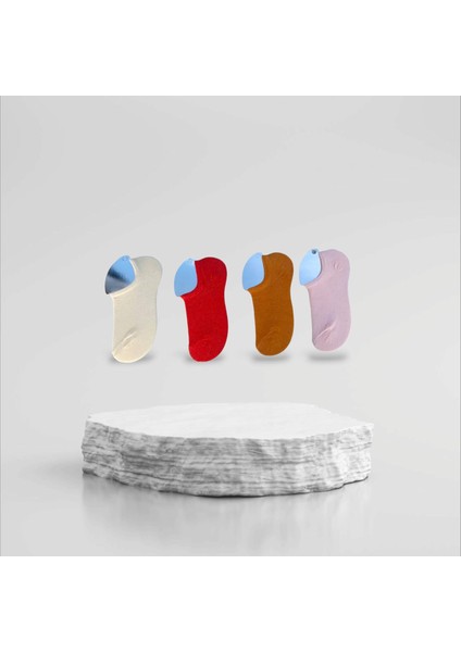 4 Çift Renkli Pamuklu Bilekaltı Sneakers Çorap