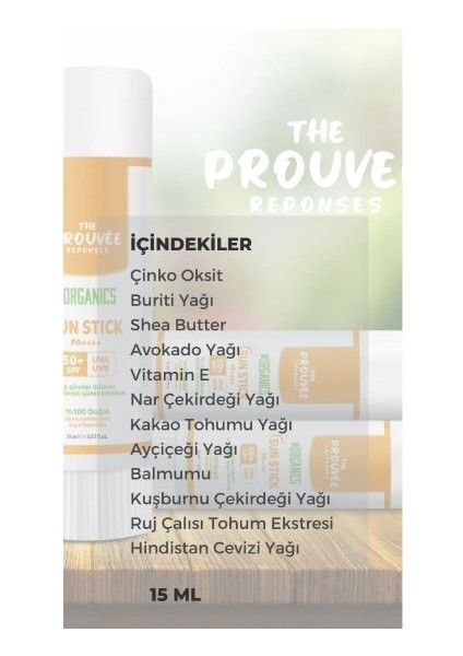 The Prouvee Reponses %100 Doğal 50 Spf Güneş Koruyucu Stick 15ML