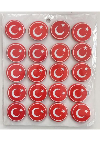 20 Adet 3,5 cm Yuvarlak Türk Bayraklı Rozet Bayrak Yaka Rozeti Çengelli Buton Rozetler