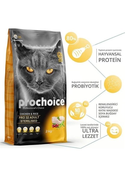 Pro 32 Sterilised Tavuklu Kısırlaştırılmış Yetişkin Kedi Maması 2 kg