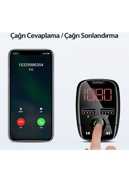 Earldom Bluetooth Usb3.0 Hızlı Şarj Fm Transmitter Araç Çakmaklık Şarj Aleti